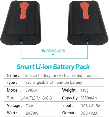 Calentador alimentado por batería de litio de 3,7 V 7,7 kg Batería de chaqueta calentada de 7,4 V