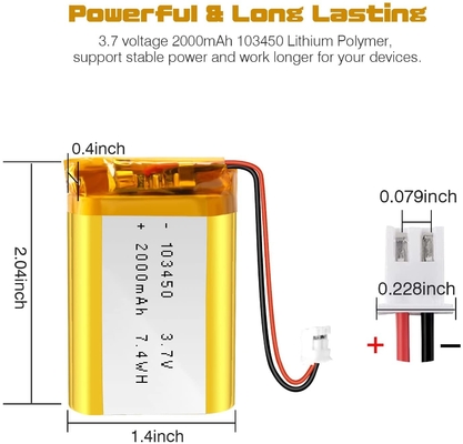Batería recargable de iones de litio de NCM 3.7v 2000mah/conector JST de la batería de iones de litio