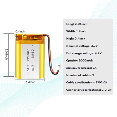 Batería recargable de iones de litio de NCM 3.7v 2000mah/conector JST de la batería de iones de litio